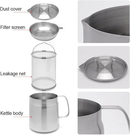 Oil Strainer, Bacon Grease Container Large Capacity Deep Fryer and Strainer Cup Combo Pan, 304 Stainless Steel Oil Separator, Ergonomic Handle, Easy to Use, Multi Functional, for
