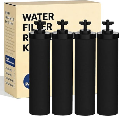 Water Filter Replacement Compatible with Big Berkey® Filter Gravity Water Filter System Parts and Accessories, NSF/ANSI 42&372 Certified (4 Pack) BB9-2® Black Berkey Water Filters Cartridges