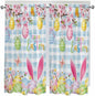 Happy Easter Bedroom Curtains 63 Inches length, Spring Watercolor Bunny Eggs Flower Blue Plaid Window Treatment Curtain Drapes, Rod Pocket Curtain Panels for Living Room Kitchen, 42"x63", 2 Panels