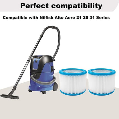 HEPA Replacement Cartridge Filter with Reinforced Metal Mesh Core, Compatible with Nilfisk ALTO Aero 21 26 31 Wet Dry Vacuums