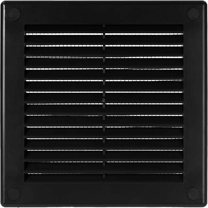 Vent Systems 4.5" x 4.5" Inch (Opening Dimensions) - Pack of 2 - Black Plastic Soffit Vent Cover - Durable Square Air Vent Grille with Mesh Screen - Ventilation Grill Wall, Ceiling Indoor, Outdoor