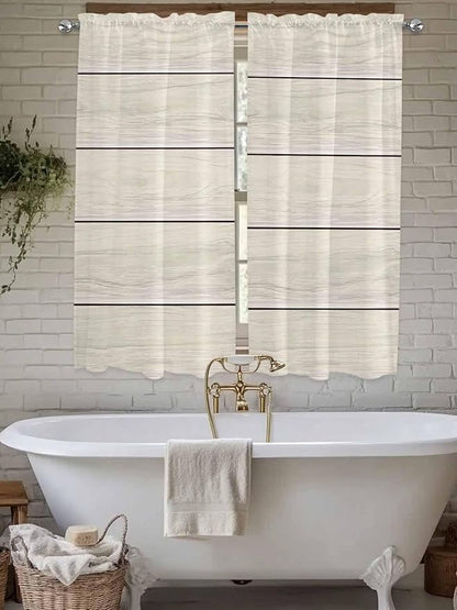 Vintage Country Wooden Board Window Valance Curtains, Gradient Wood Grain Line Light Filtering Kitchen Valance with 3-inch Rod Pocket for Living Room Bathroom Bedroom,2 Panel,52x72In