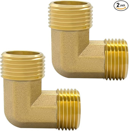 Hooshing 2PCS Brass Pipe Fitting 90 Degree Elbow 3/4 Inch NPT Male x 3/4 Inch NPT Male L Shape Right Angle