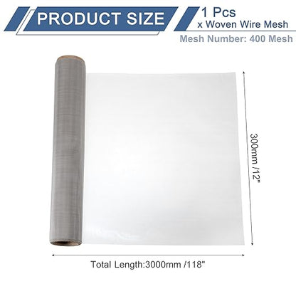 uxcell 400 Mesh 118" x 12" Woven Wire Mesh, 304 Stainless Steel Air Vent Filter Screen, Window Screen Mesh for DIY Projects Vents Cover Filtration Animals Fence