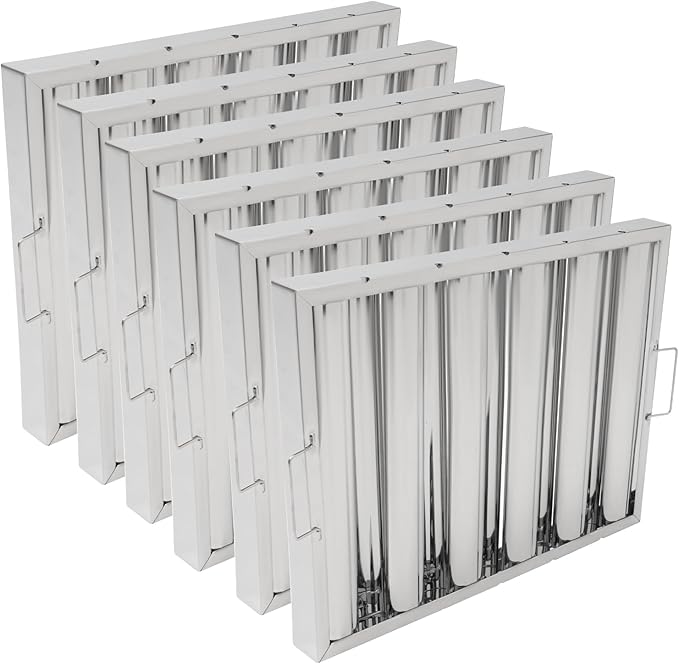 6Pcs 19.5W x 15.5H x 1.78TH Inch Commercial Hood Filters, 430 Stainless Steel 5 Grooves Hood Filters Restaurant Kitchen Exhaust Hoods for Grease Filter, Range Hood Baffle Filter