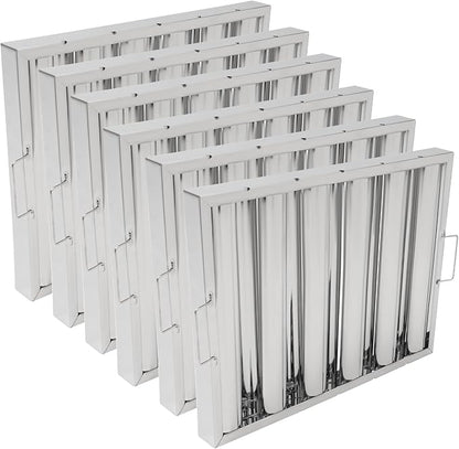 6Pcs 19.5W x 15.5H x 1.78TH Inch Commercial Hood Filters, 430 Stainless Steel 5 Grooves Hood Filters Restaurant Kitchen Exhaust Hoods for Grease Filter, Range Hood Baffle Filter