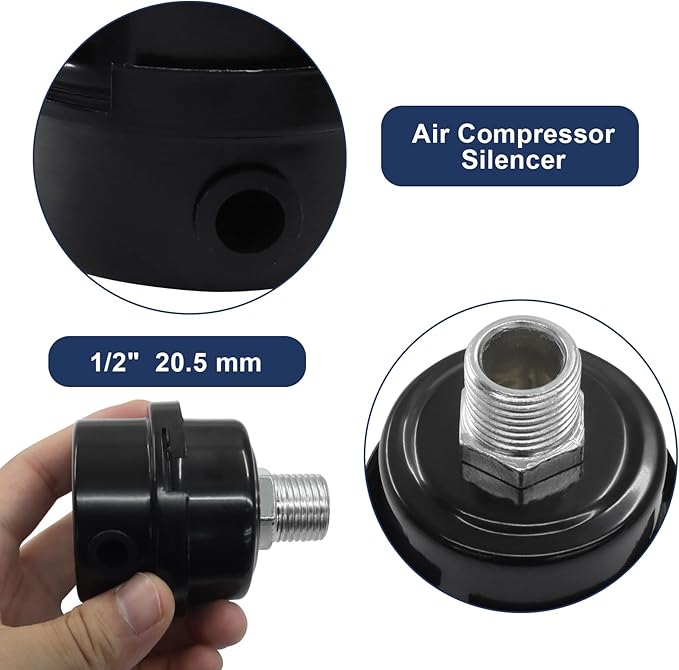 2 Pcs Air Compressor Silencer, 1/2 Inch Thread Intake Filter Muffler, 20 mm Air Compressor Silencer Filter for Generators and Blowers