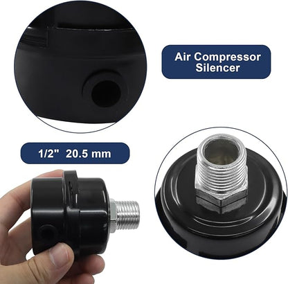 2 Pcs Air Compressor Silencer, 1/2 Inch Thread Intake Filter Muffler, 20 mm Air Compressor Silencer Filter for Generators and Blowers