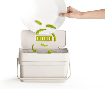 Joseph Joseph Compo 4 Easy-Fill Compost Bin Food Waste Caddy with Adjustable Air Vent, 1 gallon / 4 liters, Stone