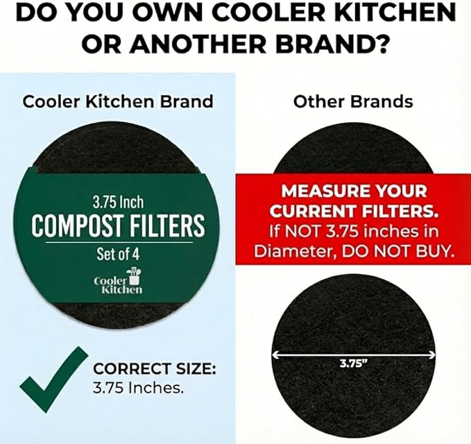 Cooler Kitchen 3.75" - 4 Pack Activated Charcoal Compost Bin Filters - 3.75 Inch Activated Charcoal Filters Replacement Set for Kitchen Recycle Bin - Odor Absorbing Home Countertop Compost Bin Filter