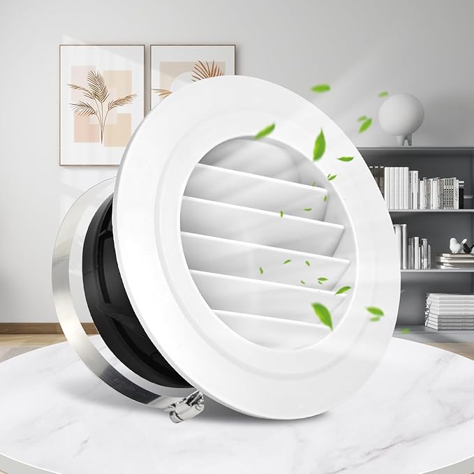 Soffit Vents 6 Inch, Round Exhaust Air Vent Cover with Built-in Fly Screen for Bathroom Kithchen Office Home, White 1P