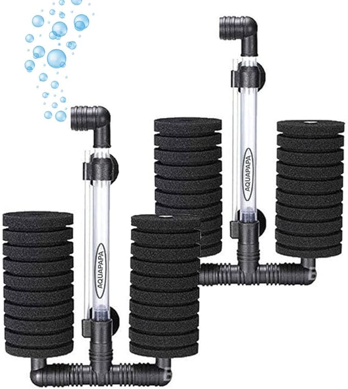 Aquarium Bio Sponge Filter 2 PCS for Fry Betta Shrimp Fish Tank Up to 55 Gallon Each., Quiet, Double Sponges