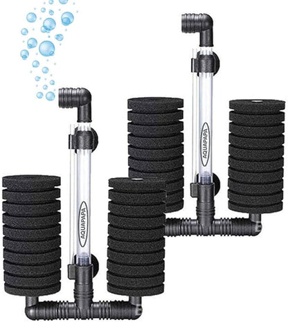Aquarium Bio Sponge Filter 2 PCS for Fry Betta Shrimp Fish Tank Up to 55 Gallon Each., Quiet, Double Sponges
