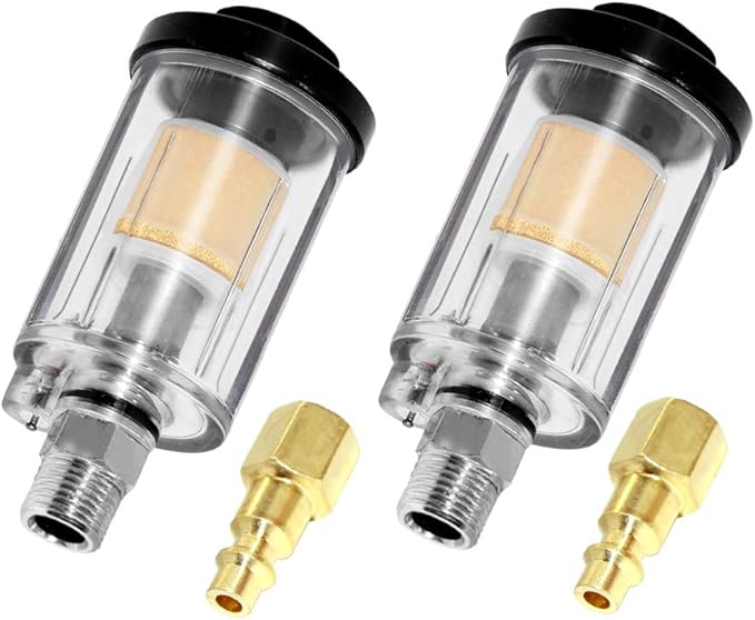 beduan Water Oil Separator Filter, 1/4" NPT Male and Female Thread Spray Gun Filters Air Compressor Fitting Compressed Black（Pack of 2）