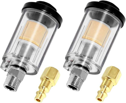 beduan Water Oil Separator Filter, 1/4" NPT Male and Female Thread Spray Gun Filters Air Compressor Fitting Compressed Black（Pack of 2）