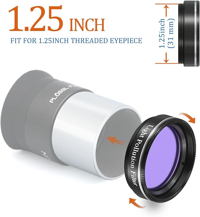 1.25inch Light Pollution Filter for Telescope, Perfect for Viewing Moon and Planets, Metal Cell and Optical Glass