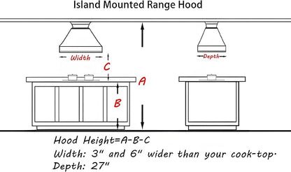 CHETTO C Stainless Steel Range Hood Cover with Quiet Vent Hood Insert Custom Handcrafted Metal Kitchen Fan with Towel Rack LED Light 54"W x27"D x24"H Brushed Stainless Steel Island Mount