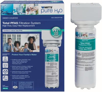 Watts Premier H2O-DWCBTP100 Single-Stage Total PFAS Reduction Under Counter Water Filtration System, Reduces Forever Chemicals, High Flow Rate 1.5 GPM, 1/4 Turn Quick Change, 1,900 Gallon Capacity