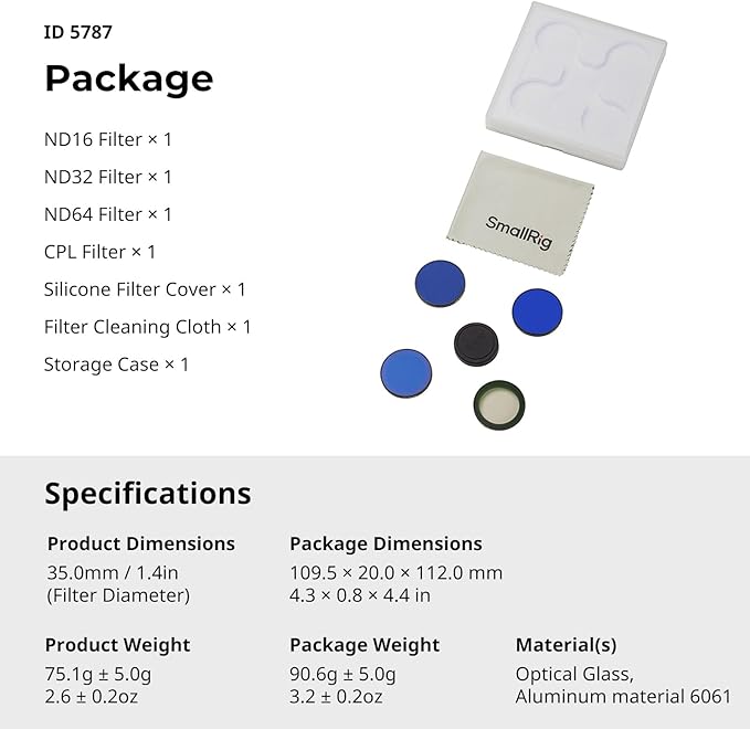 SmallRig Nano Filter Kit Only for DJI Osmo Nano, Includes CPL Polarizing Filter, ND16, ND32, and ND64 Filters