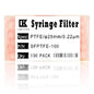 LINKTOR Syringe Filter Nylon Orangnic Filtration, 25mm Diameter 0.22um Pore Size Non-sterile Pack of 20 (Pack of 100, 0.22μm, PTFE)