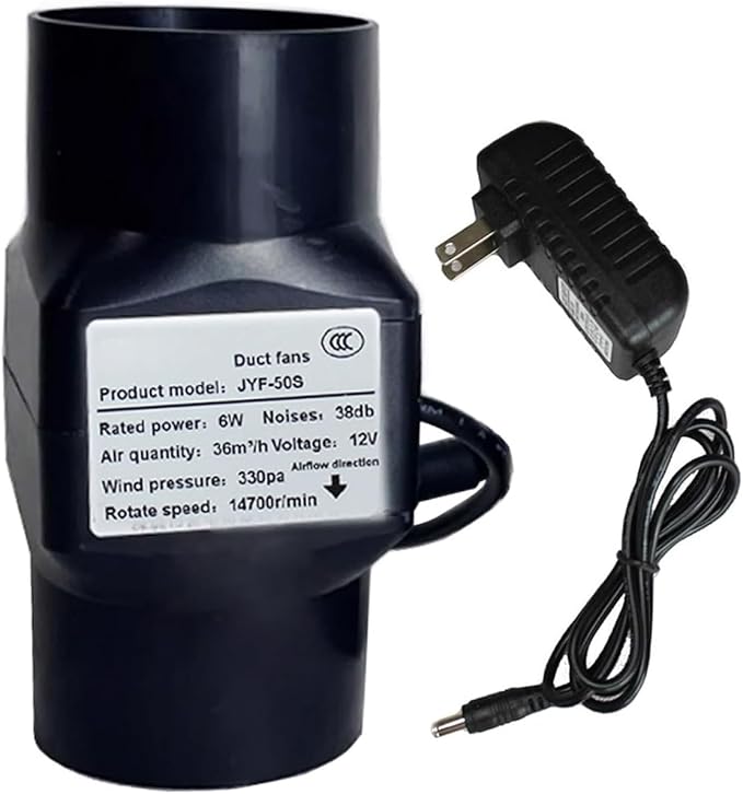 2 Inch Inline Duct Fan with Speed Controller 12V 6w Air Cooling Exhaust Blower for Grow Tent Ventilation System Hydroponics,Black (Color : NO Adjustable Speed)