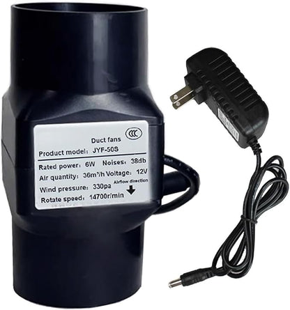 2 Inch Inline Duct Fan with Speed Controller 12V 6w Air Cooling Exhaust Blower for Grow Tent Ventilation System Hydroponics,Black (Color : NO Adjustable Speed)