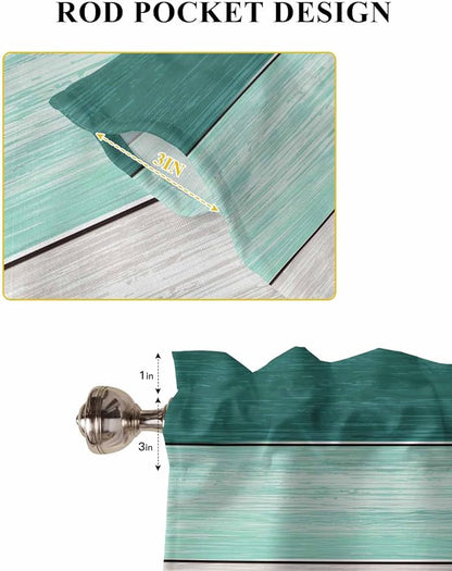 Retro Farm Woodcuts Texture Window Valance Curtains, Green Brown Gradient Light Filtering Kitchen Valance with 3-inch Rod Pocket for Living Room Bathroom Bedroom,2 Panel,42x54In