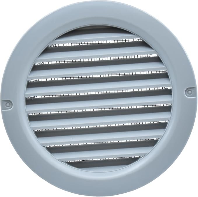 VENTS-US - 4" Round Light Grey Plastic Vent Cover for Air Supply or Exhaust Air Applications - Built-in Insect Screen Mesh and Flange Included - Compatible with a 4 Inch Duct Diameter (4-Pack)