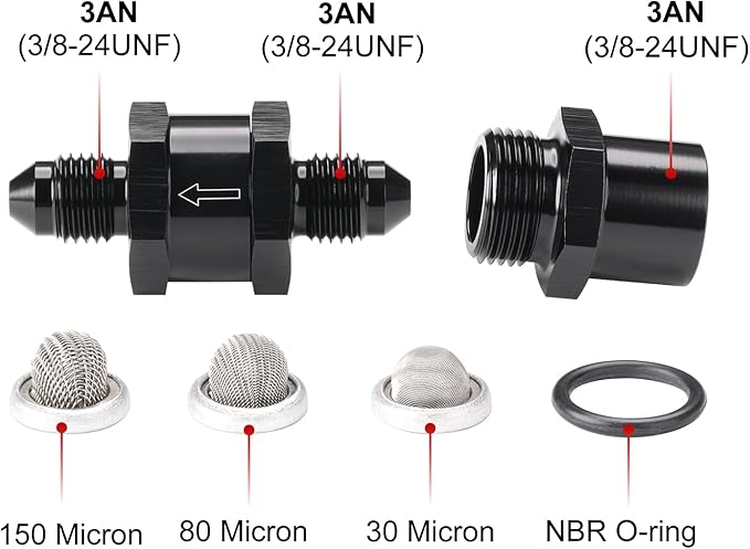 3AN Inline Fuel & Oil Feed Filter Set with 30 80 150 Micron Elements Aluminum Black