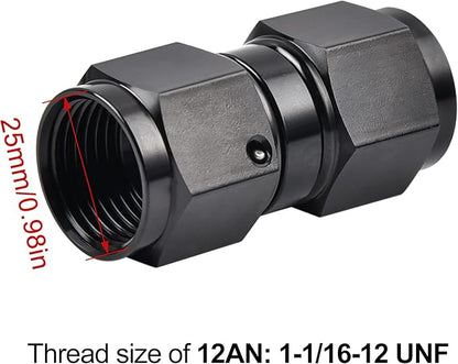 EVIL ENERGY 12AN Female to 12AN Female Straight Swivel Coupler Union Fitting Adapter Aluminum Black 2PCS