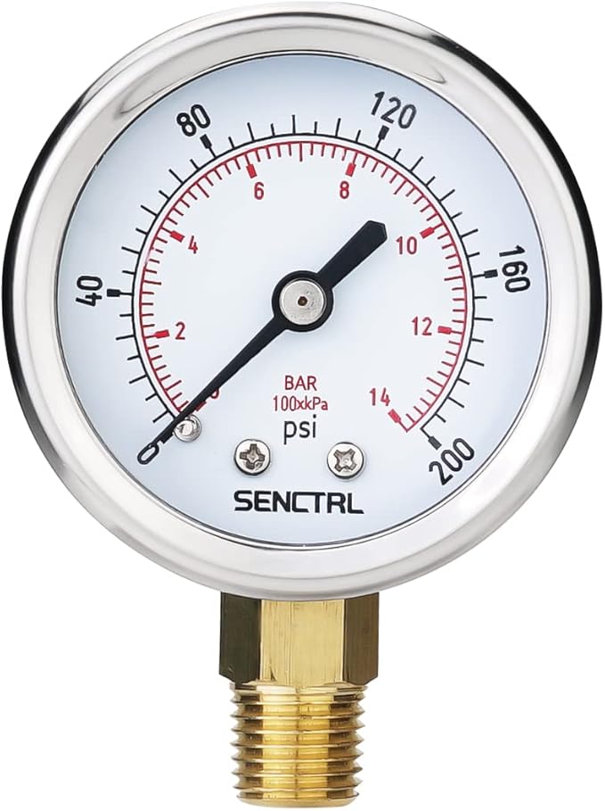 SENCTRL 200 Psi Pressure Gauge, 2" Dial Size, 1/4 NPT Lower Mount, Waterproof, Stainless Steel Case, for Water Filter Pneumatic Regulator Air Compressor Tire Pressure Test