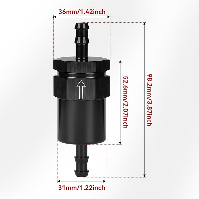 5/16" Billet Inline Fuel Filter 30 Micron Aluminum Black