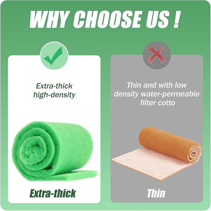 2PC Aquarium Filter Floss - 12" x 78" (6.5ft per roll) - Total 13ft - 1" Thick Premium Polyester Filter Pad for Fish Tank - Mechanical Filtration, Crystal Clear Water, Fits Most Filters(13ft)