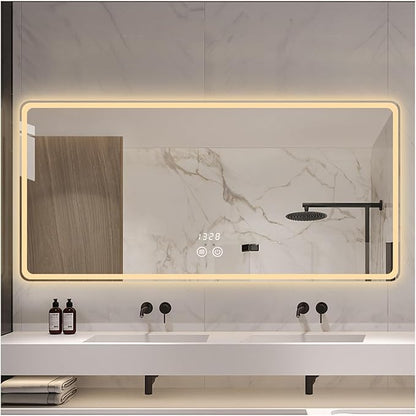 Smart Lighted Bathroom Mirror for Wall，Bathroom Mirror with LED Lights，Energy-Saving LED Smart Mirrors，LED Mirror for Bathroom，with Demister Pad and Smart Touch Switch(H60*W90cm/H23.6*W35.4IN)