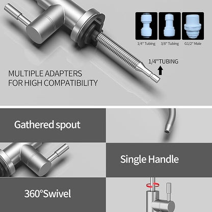 Kitchen Sink Faucet with Pull - Down Sprayer, 2 - Handle 3 - in - 1 Kitchen Sink Filter Faucet, Cold and Hot Mixer Drinking Water Faucet (Filter Faucet, Brushed Nickel)