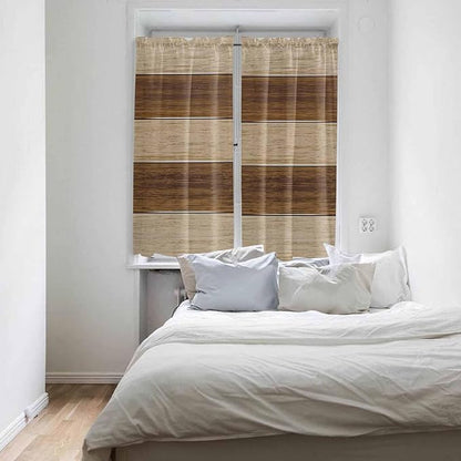 Retro Country Brown Wooden Board Window Valance Curtains, Farmhouse Gradient Plank Light Filtering Kitchen Valance with 3-inch Rod Pocket for Living Room Bathroom Bedroom,2 Panel,42x63In