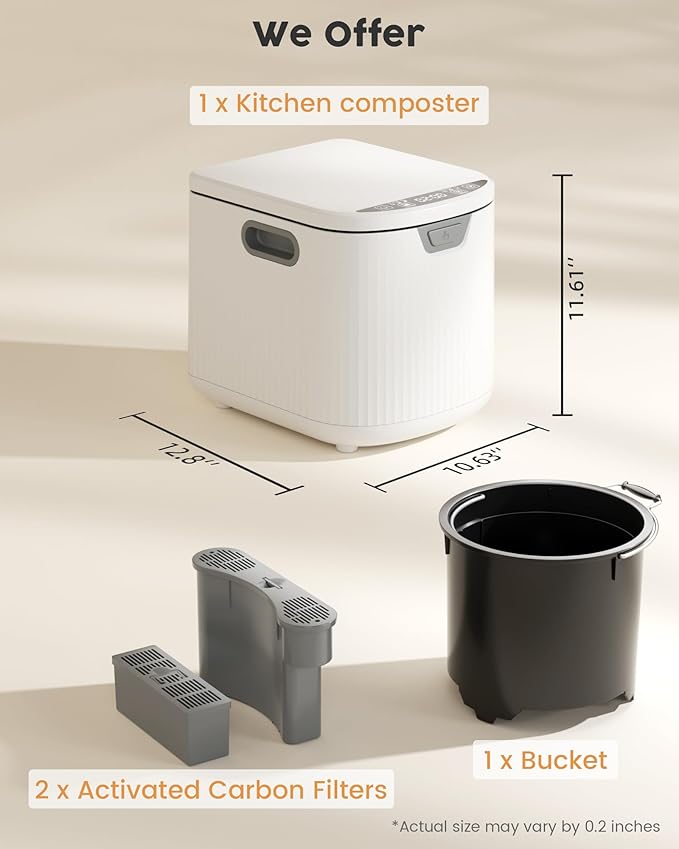 COWSAR 2.5L Electric Composter for Kitchen, Smart Compost Bin for Countertop with 2 Carbon Filters/Auto-Cleaning/LED Display, Indoor Compost Bin with Low Noise, Odor-Free Compost Machine