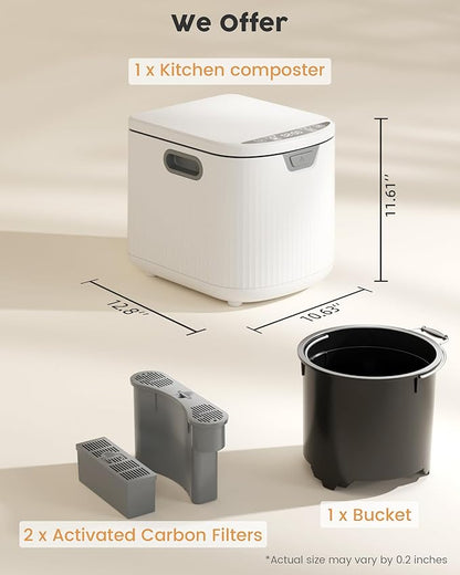 COWSAR 2.5L Electric Composter for Kitchen, Smart Compost Bin for Countertop with 2 Carbon Filters/Auto-Cleaning/LED Display, Indoor Compost Bin with Low Noise, Odor-Free Compost Machine