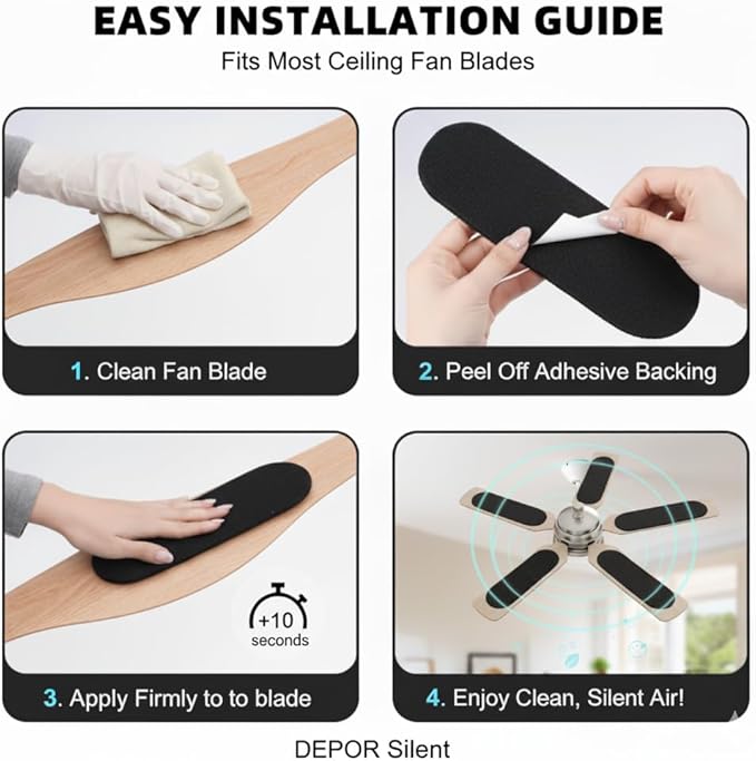 10-Pack Ceiling Fan Blade Filters with Activated Charcoal - Odorless Coconut Shell Carbon Air Purifier Pads, Dust Catcher for Ceiling Fans, Compatible with Most Models