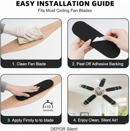 10-Pack Ceiling Fan Blade Filters with Activated Charcoal - Odorless Coconut Shell Carbon Air Purifier Pads, Dust Catcher for Ceiling Fans, Compatible with Most Models