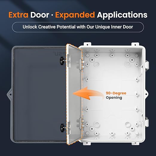 QILIPSU Waterproof Junction Box IP67 Outdoor Plastic Electrical Project Enclosure Weatherproof with Inner Door, Mounting Plate, Wall Brackets, Hinged Clear Cover 11.8"x7.9"x6.7" CC-D