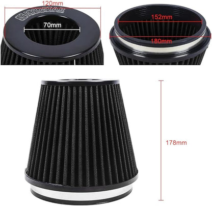 Universal 6" 152mm igh-Flow Air Filter, Reusable Cone Cold Air Intake, High Performance, Washable, Clamp-On Car High Flow Air Kit, Flange Diameter: 6 Inch, Filter Height: 7 Inch, Red