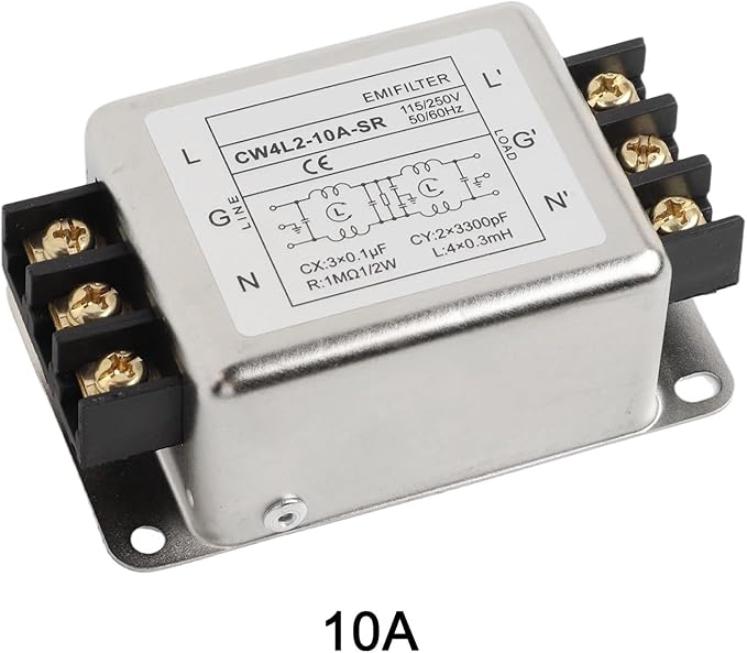 Single-Phase Two-Stage Power Supply Filter for Industrial Equipment — Conducted Noise Suppressor, Compact Chassis Mount, Alloy Housing, 250V, 3A/6A/10A/20A(10A)
