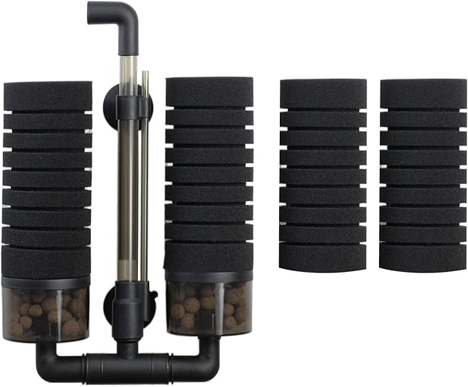 AQUANEAT Air Driven Sponge Filter, Quiet Aquarium Filter with Ceramic Media Balls, with 2 Spare Sponges, Large up to 55Gal