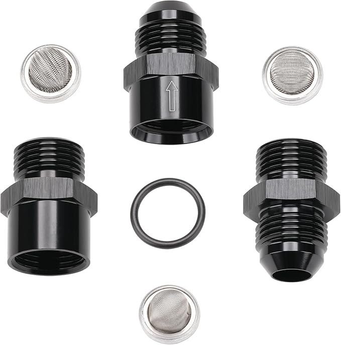 8AN Inline Fuel & Oil Feed Filter Set with 30 80 150 Micron Elements Aluminum Black