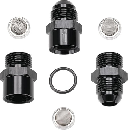 8AN Inline Fuel & Oil Feed Filter Set with 30 80 150 Micron Elements Aluminum Black