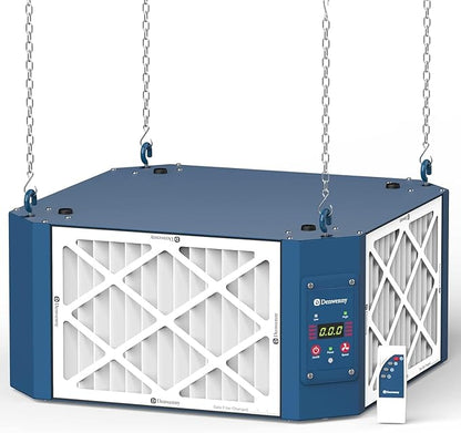 360 Degree Intake Air Filtration System Woodworking, 1050 CFM Hanging Air Filter with Strong Vortex Fan for Wood Workshop, Garage, Shop Dust Collectors, Up to 1700 sq. ft, Kingmaster F12