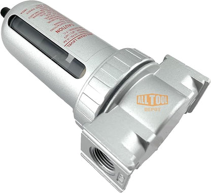 1/2" NPT MID FLOW Particulate Filter/Water Trap For Air Compressor Compressed Air Lines, 5u With Poly Bowl And Metal Bowl Guard (AUTO DRAIN)