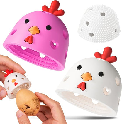 2PCS Egg Brush,Egg Cleaner, Egg Washer for Fresh Eggs,Egg Scrubber Farm Fresh Egg Cleaning Brush, Silicone Practical Vegetable and Fruit Scrubber Tool (White and Pink)