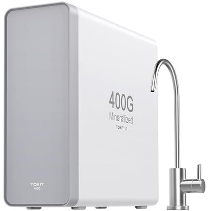 TOKIT Reverse Osmosis Water Filter, U1 Alkaline Mineral Under Sink Water Filter System, 400GPD Tankless RO Filtration with Faucet, NSF/ANSI 58, 2:1 Pure to Drain, Reduce TDS